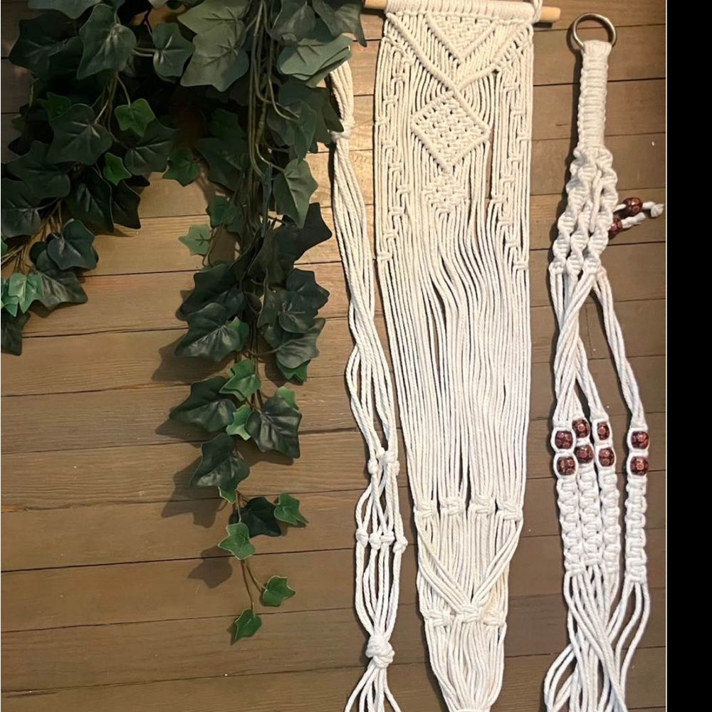 3 Handmade Macramé Wall Hanging Plant Hangers- Cream